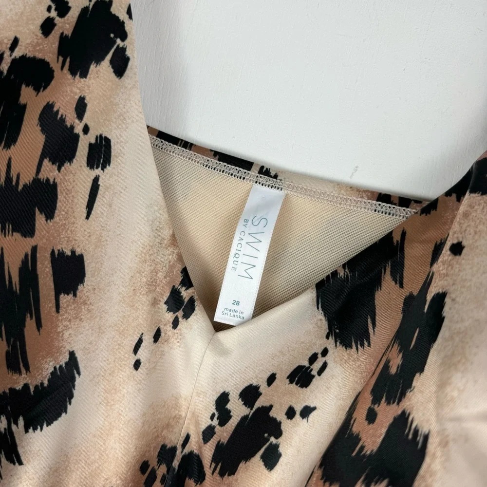 NWT Cacique Swim No Wire One Piece Sz 28 Animal Print Belt Tie Waist